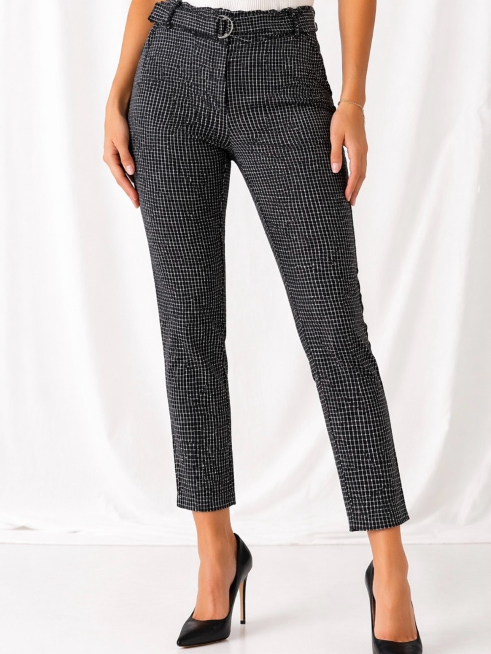 Jules & Leopold Plaid Pants S Stretch Belted Chic Work Style